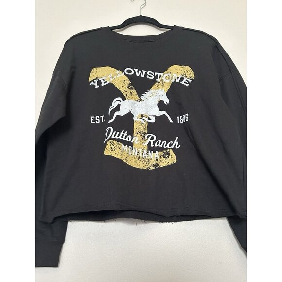 Yellowstone Dutton Ranch Montana Women’s Cropped Sweatshirt Large Black Western - Picture 2 of 5